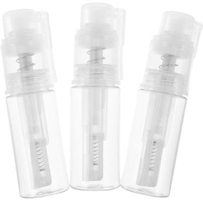 Ipetboom 3pcs Reusable Powder Pump Dispenser Bottles with Precision Long Nozzle for Smooth Targeted Application Transparent Plastic Spray Bottles for Travel Hair Body and Care
