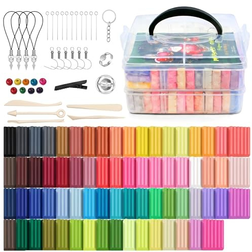 Polymerler-set, 70 färger modellering massa ugnhärdning, med modelleringsverktyg och tillbehör, för gör-det-själv-projekt, skulptural modellering