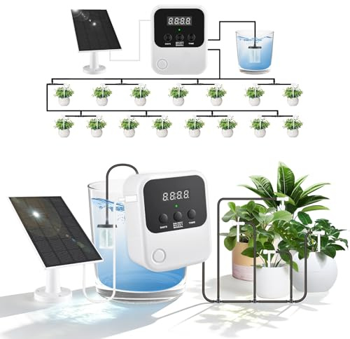 Solar Bewässerungssystem, Automatische Bewässerung Für 15 Topfpflanzen, Automatische Bewässerungssystem Für Garten, Balkon Pflanzen, Pflanzen Bewässerung Gewächshaus Zubehör Mit 15m Tropfschlauch