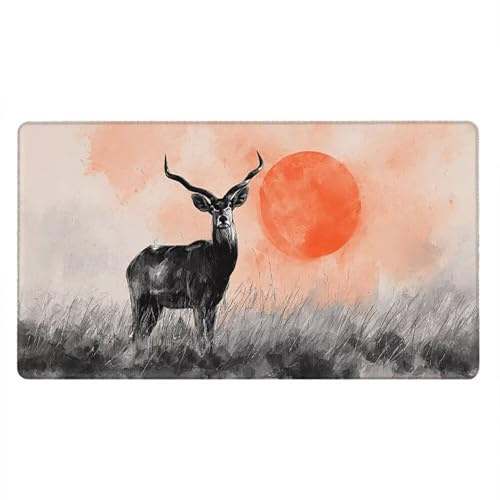 Tappetino Mouse Gaming XXL, 1800x900x3mm Grande Tappetino Scrivania Cuciti Base in Gomma, Mouse Pad Impermeabile Antiscivolo, PC Desktop Ufficio, Migliora Precisione Velocità (Cervo Sole) xR7-783