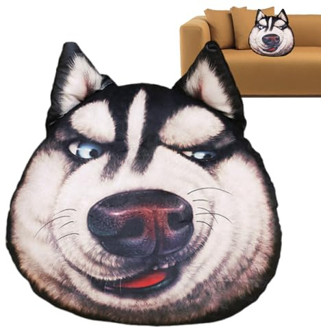 Generisch Chien en peluche comme coussin décoratif, coussin husky en peluche, coussin douillet, pour la maison, appartement, hôtel, dortoir d'étudiant, ferme, intérieur de voiture, salon et chambre à