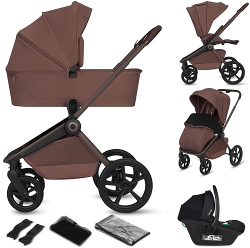 Lionelo Freya Kinderwagen 3 in 1 Kombikinderwagen Reisesystem 0-4 Jahre | bis 22 Kg faltbarer Babywanne, Sportsitz und Babyschale i-Size 40-87 cm, Federung, PU-Räder, XXL Verdeck UPF50+