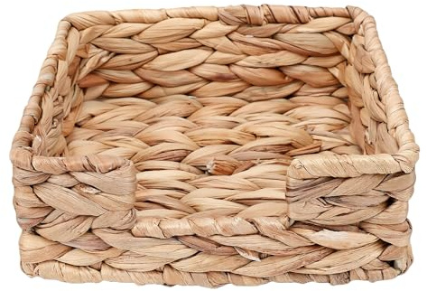 PUSOKEI Servilletero de Mimbre Plano |Cesta de Servilletas de Jacinto de Agua para Decoración del Hogar de Mesa de Comedor (cuadrado)