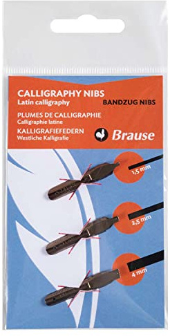 Brause 16500B - Påse med 3 - Bandzug kalligrafispetsar - (1,5 mm, 2,5 mm och 4 mm) - Kalligrafi - Skrivning - Kreativa verktyg - Bokstäver - Konst och hantverk