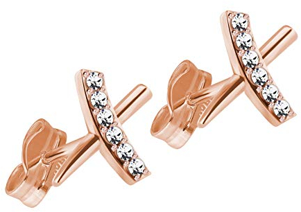 Treuheld | X Ohrstecker mit KRISTALLEN - 925 Silber - ROSE-GOLD - Sterling Silver Kreuz - Damen & Herren Strass OHR-RINGE - Kristall Ohr-Stecker mit Zirkonia - Echt-Silber Ohr-Schmuck zum Stecken