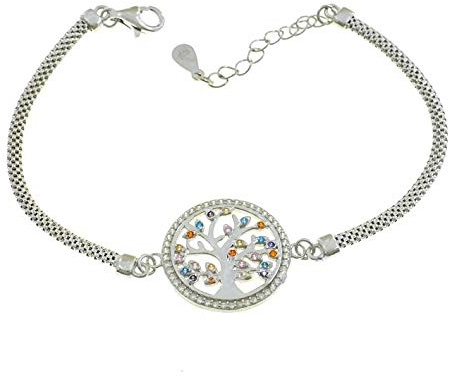 BRACCIALE DA DONNA ALBERO DELLA VITA IN ARGENTO 925 CON ZIRCONI COLORATI