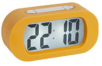 Karlsson KA5753YE Digitaler Wecker mit LCD-Hintergrundbeleuchtung, Gummy, ABS, gummiert, Gelb, Ockergelb, H7 x 5 x 14 cm