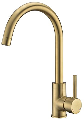 Edouard Rousseau - Mitigeur Évier KOBEN Laiton Brossé - Aérateur Réducteur de Débit - Bec Mobile - Poignée Métal