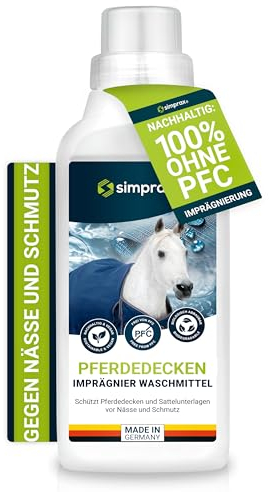 simprax® Pferdedecken Wash-In Imprägnierung – Zertifizierte Einwaschimprägnierung für Pferde- / Tierdecken – Waschmaschine o. Handwäsche – atmungsaktiv und nachhaltig, 500ml