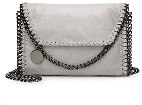 Valleycomfy Damen Handtaschen Clutches Elegante Schultertasche Handtasche Metallic Kette Riemen PU Leder Cross Body Taschen (Grau Neu)