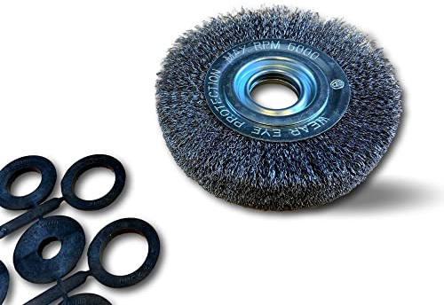 Brosse circulaire ACIER | Ø 150 mm | Epaisseur 2 rangs | Fil dur 0.30 mm ondulé | Alésage 32 mm + réducteur bague 25/22/20/16/12 mm | Touret meuleuse affûteuse ponceuse | Kibros 235152AT