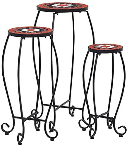 vidaXL 3X Mosaik Tisch Bistrotisch Blumenständer Blumenhocker Balkontisch Beistelltisch Blumensäule Gartentisch Terrakotta Weiß Keramik