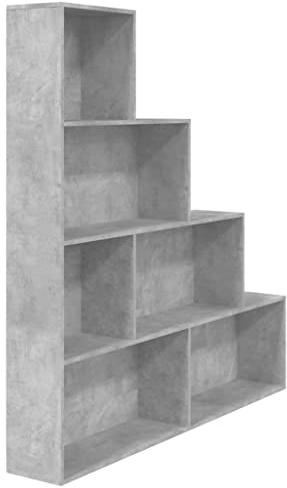 vidaXL Bücherregal Raumteiler Treppenregal Stufenregal Standregal Regal Raumtrenner Wandregal Aktenregal Betongrau 155x24x160cm Holzwerkstoff