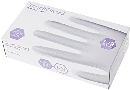 TouchGuard Clear Vinyl Disposable Gloves, Powder-Free, Box of 10*100, Large