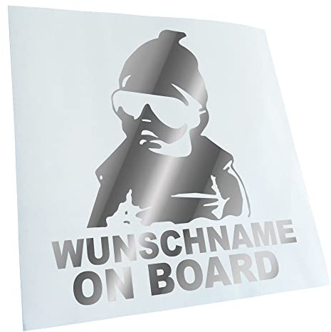Kiwistar - Autoaufkleber - Wunschname on Board Baby - Chrom - 24cm Höhe - Heckscheibe Auto Aufkleber wetterfest für Kfz LKW Mofa Truck - Sticker außen selbstklebend Tuning Zubehör für Fenster Fahrzeug