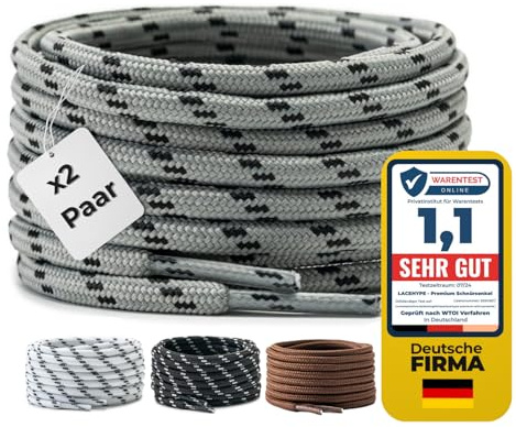 LaceHype 2 Paar Premium Schnürsenkel Rund Ø4,5 mm Grau/Schwarz, 150