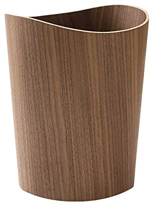 BISOZER Round Stackable Wastebasket, Natural Wood Garbage Recycling Bin for Bathrooms, Kitchens, Home Offices (Dark Wood)
