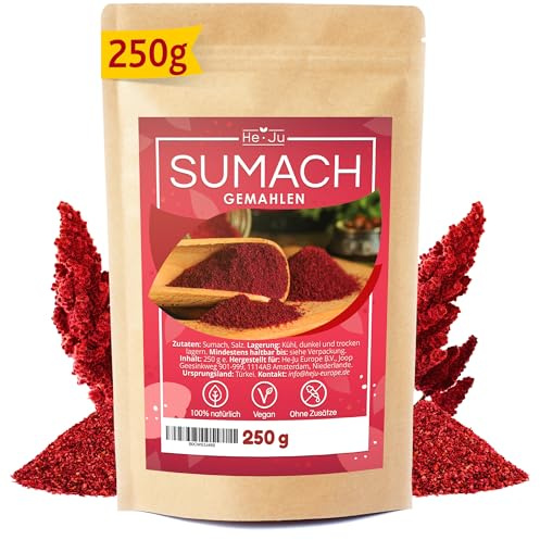 He-Ju Sumach Gewürz Zubereitung 250 g gemahlene Essigbaumfrucht, vegan, ohne Zusätze