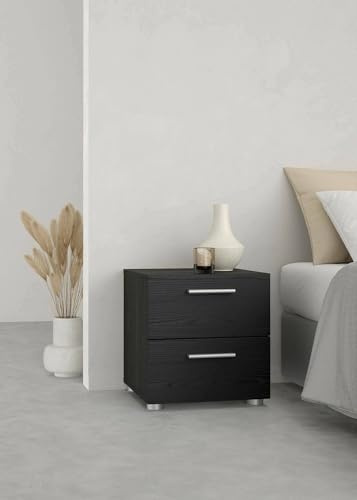 Dmora Comodino Amber, Comò Basso, Tavolino da Notte, Mensola da letto, 40x40 h42 cm, Nero