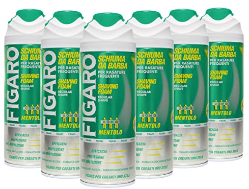 FIGARO Schiuma Da Barba MENTOLO - Per Rasature Frequenti - Schiuma Barba Delicata e Confortevole - 400ml - CONFEZIONE 6 PEZZI