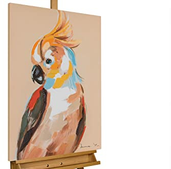 KunstLoft Leinwandbild | 100% HANDGEMALT | 50x70cm | Gemälde 'Portrait eines Kakadus' | Papagei | Bunt | Wandbild Wohnzimmer