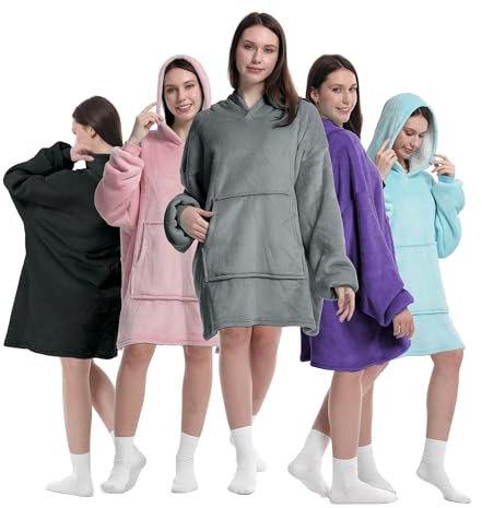 Roe Tenpo Wearable Blanket Hoodie, Oversized Hoodie Women and Men, Thick, Ultra Soft Flannel Sherpa Blanket with Sleeves and Giant Pocket