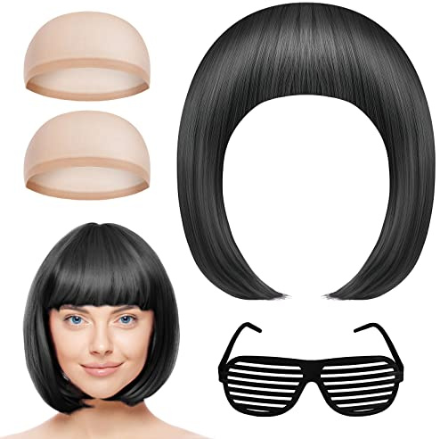 Aomig Kurze Bob Perücke, 2/3/4Pcs Bunte Neon-Bob-Perücke, Pony-Perückeen | Perücken Haarteile Cosplay für Nachtclub/Tanzen/Karneval/Fasching Motto Party Halloween Dekorationen