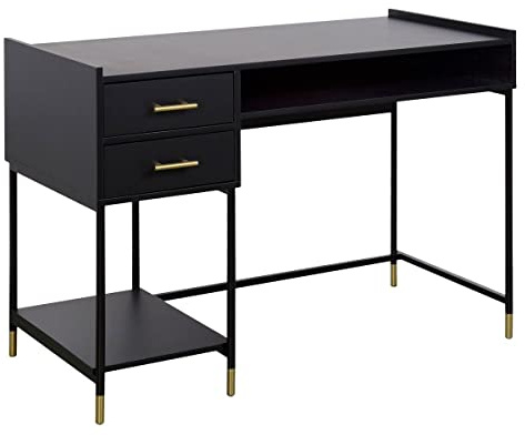 Atmosphera Schreibtisch Tedy mit 2 Schubladen, Holz und Metall, Schwarz