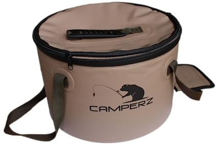 CAMPERZ Faltbarer Eimer, Faltschüssel für Angeln, Gartenarbeit - zusammenklappbarer Falteimer, Wassereimer, Angel Eimer mit Deckel und Reißverschluss 15 Liter