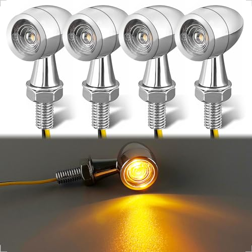 evermotor Universal 12V E24 Mini Motorrad LED Blinker Bullet Zinklegierung im Feinguss IP67 Wasserdicht E geprüft (4 Stück Silber)