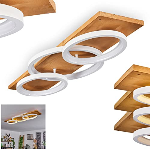 HOFSTEIN LED Deckenleuchte Pompu, dimmbare Deckenlampe aus Metall/Holz/Kunststoff in Natur/Weiß, moderne Leuchte über herkömmlichen Lichtschalter dimmbar, LED 40 Watt, 3000 Kelvin, 4700 Lumen