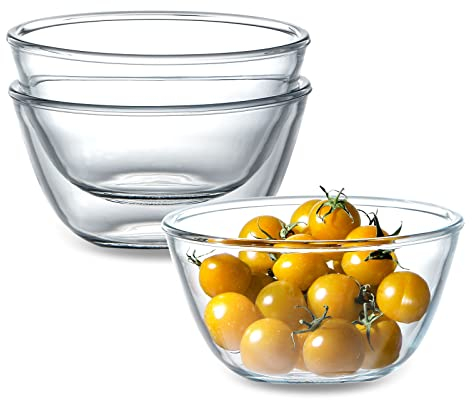NUTRIUPS 3 Pack Glass Bowls Set 14.5cm Small Glass Bowls for Kitchen (0.75L)