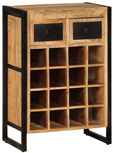 Makastle Weinregal Schrank, Vintage Weinschrank Wohnzimmer, Massivholz Barschrank mit 16 Weinflaschen and 2 Schubladen, Industrial Style, Holzregal für Weinflaschen, 55 x 35 x 81 cm