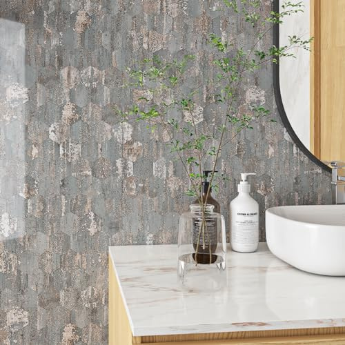 Livelynine Papel Vinilo Adhesivo Pared Cocina Baño 40CMx10M Papel Pintado Autoadhesivo Pared Cocina Efecto Cemento Gris con Vena Oro Rosa Lavable Vinilo Adhesivo Pareds Decorativo Papels Tapiz Paredes