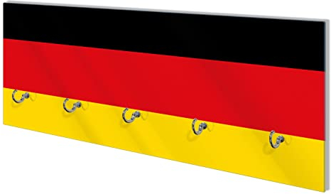 Wallario Wandgarderobe aus Glas in Größe 80 x 30 cm mit Memoboard-Funktion, Motiv: Deutsche Flagge | 5 Kleiderhaken zum Aufhängen von Jacken