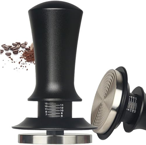 53mm Espresso Tamper, Calibrated Spring Loaded Coffee Tamper with Aluminum Handle Stainless Steel Ripple Base for Barista Espresso Accessories