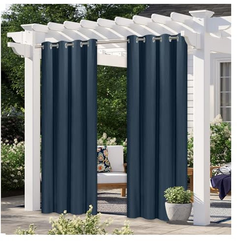 Wasserdicht Vorhang Outdoor 2er Set Breite193*Höhe254cm Outdoorvorhänge Leinen Blickdicht Sichtschutz Sonnenschutz Outdoor Gardinen mit Ösen Terrasse Pavillon Strandhaus Vorhänge