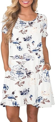 AUSELILY Sommarklänningar för kvinnor, T-shirtklänning, ledig, kortärmad och med fickor, M