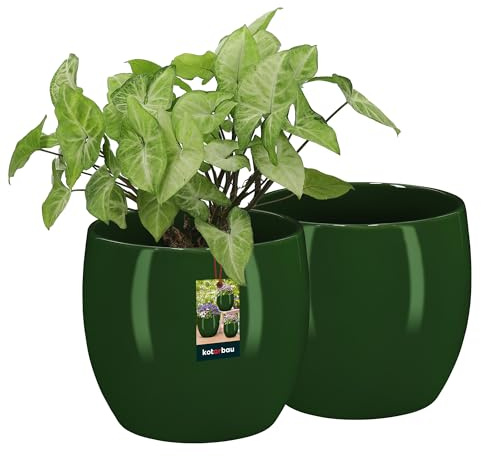 KOTARBAU® 2 x Pot De Fleurs Rond Vert De ⌀ 12,5 cm|Pot en Céramique Émaillée pour Fleurs Et Herbes|Cache-Fleurs en Céramique Émaillée|Cache Fleurs en Céramique|Pot De Fleurs avec Finition Brillante