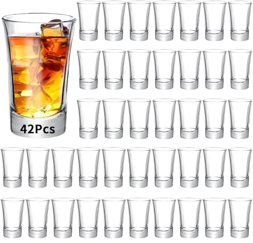 SuproBarware 42 Pack Shot Glasses Set 1.5 Ounce Bulk Clear Shot Glass Small Mini Wine Cups for Vodka, Tequila, Whiskey, Espresso, Liquor.Heavy Base