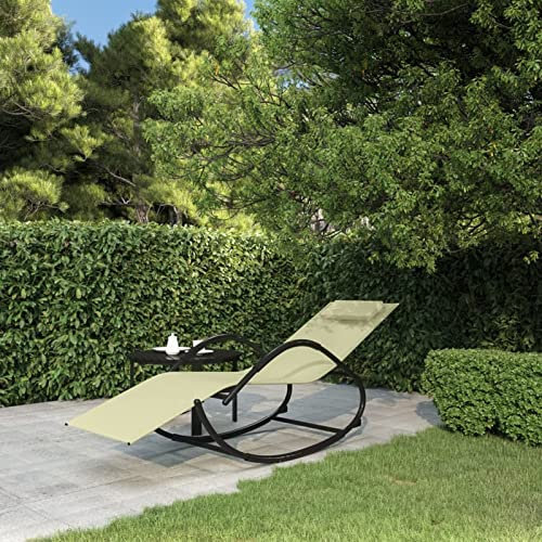 LAPOOH Schaukelliege Creme Stahl und Textilene, Liegestuhl Balkon, Gartenliege, Sonnenliege, Deckchair, Saunaliege, Liege Outdoor,
