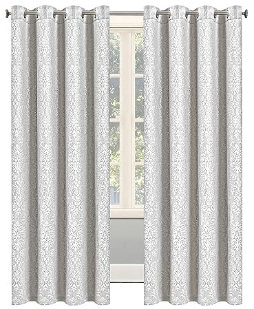 OpulentDreams Embossed Woven Thermal Curtains - Room Darkening Ring-Top Curtains for Bedroom & Living Room - Includes Tie Backs - Pair of Panels (Silver - Eyelet, 66 x 90 (168 x 228cm))