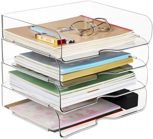Purilit design 4 PCS Ablagekorb für A4, Dokumentenablage aus Plastik Kunststoff, A4-Papierablage für Zuhause, Büro,Schule, Stapelbare Schreibtisch Organizer Briefkorb, Briefablage für Akten