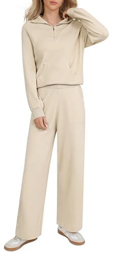 Totatuit Conjunto de Punto Mujer 2 Piezas de Salón Manga Larga Color Sólido Top y Pantalon Deportivo Suelto
