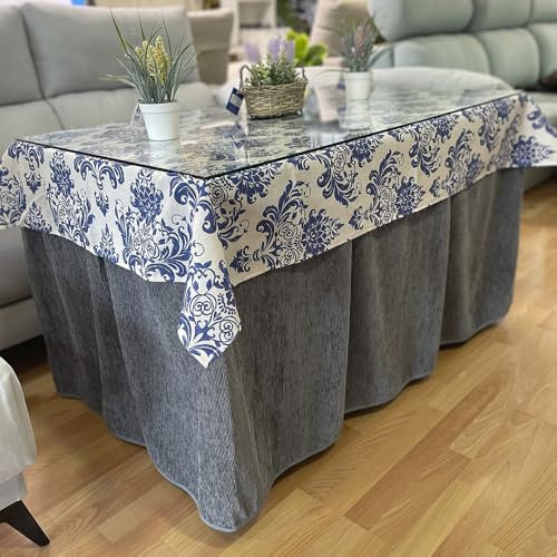 Ropa Chenilla de Mesa Camilla Rectangular (Gris) con 8 Pliegues - Incluye tapete Antimanchas Luxe - Varias medidas - Falda Mesa Camilla, Enaguillas, Ropa Chenilla (120 x 70 cm (72 cm de Alto))