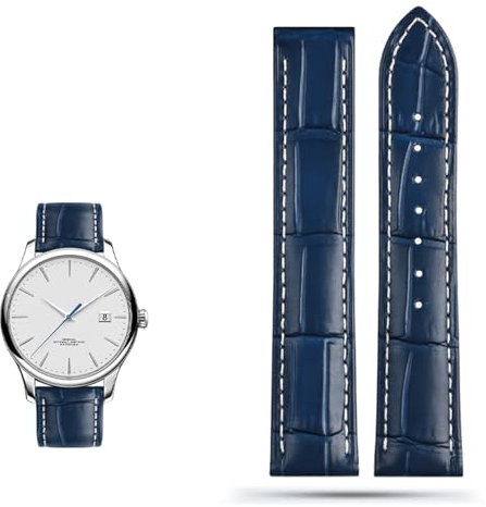 KGFCE Echtes Lederarmband für Omega Seamaster 300 150 Speedmaster 007 AT150 Braunes Herrenarmband 20mm 22mm(A blue no buckle,20mm)