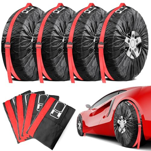 Copri Pneumatici Auto, 4 Pezzi 18-22 Pollici Copri Gomme Auto da Garage, Copriruote Auto, Copri Ruota di Scorta con Manico
