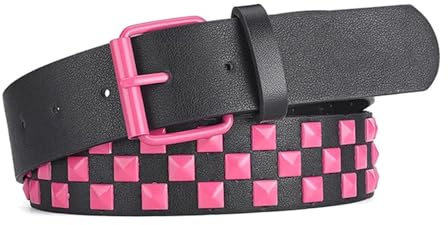 Breyhda Nietengürtel aus Leder, 107 cm, dekorative Gürtel Breite 3,8 cm Jeansgürtel für Bekleidungszubehör,Rot,107x3.8cm