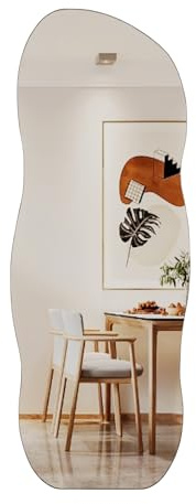 Muzilife Asymmetrischer Wandspiegel Rahmenloser Spiegel, 160x60cm | Ganzkörperspiegel Unregelmäßiger Großer Wandspiegel mit MDF-Rückwand für Wand Wohnzimmer Flur Eingang Deko, Wellig