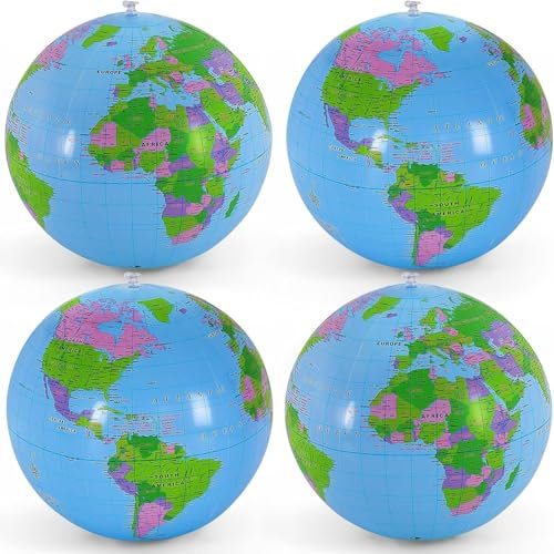 LQTSLFM Weltkugel Aufblasbar,4 Stück Wasserball Aufblasbar,Wasserball Weltkugel für Strand Spielen Oder Lehre, Geburtstagsfeiern，Wissenschaft Geographie Bildung (Farbe A)